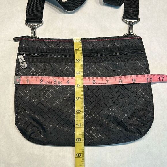 thirty-one Crossbody Shoulder Bag Purse Slim Nylon Black Pink Stitch Adjustable - Picture 7 of 7